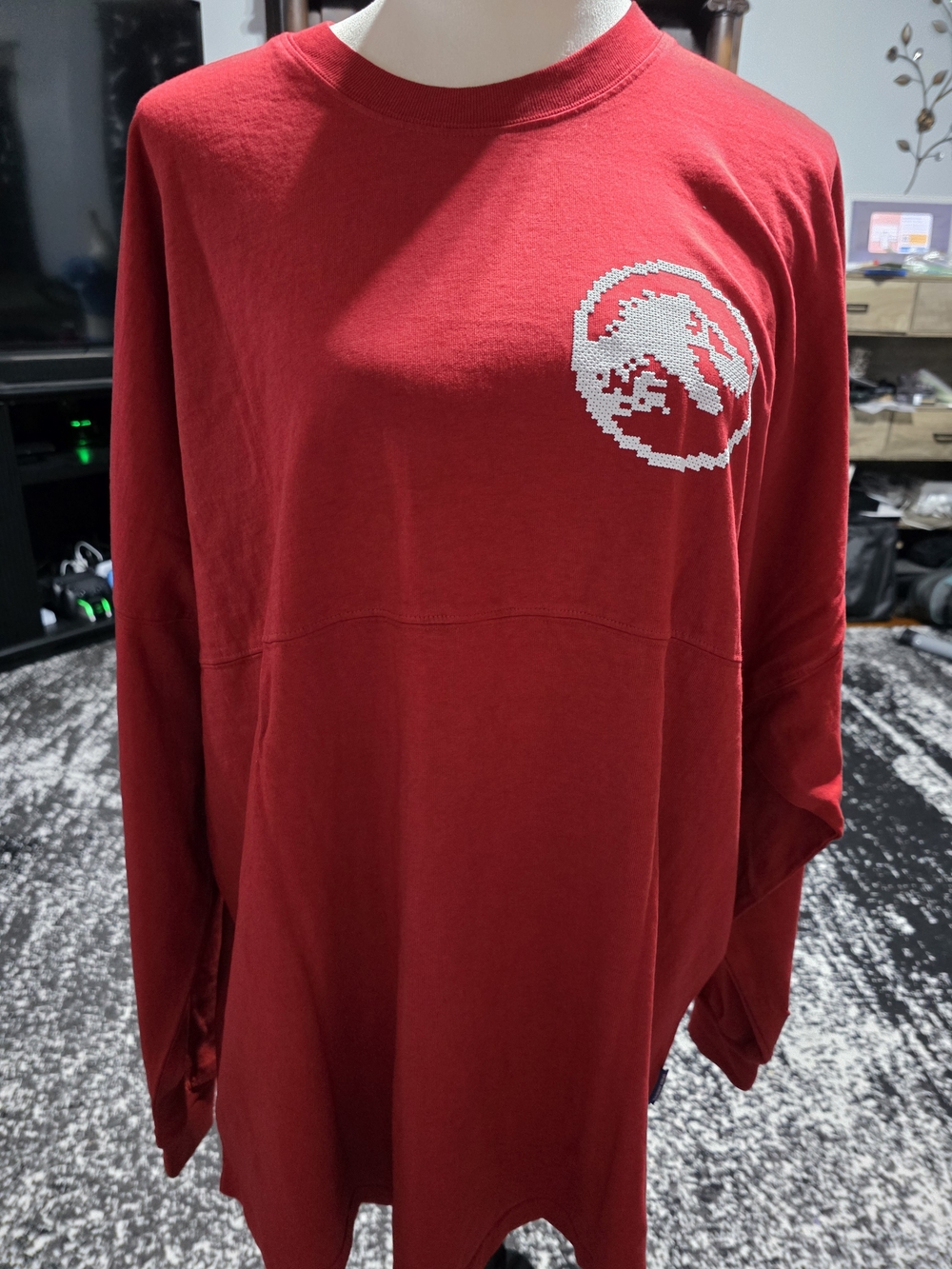 Men's Long-Sleeve Red Graphic Crewneck Shirt